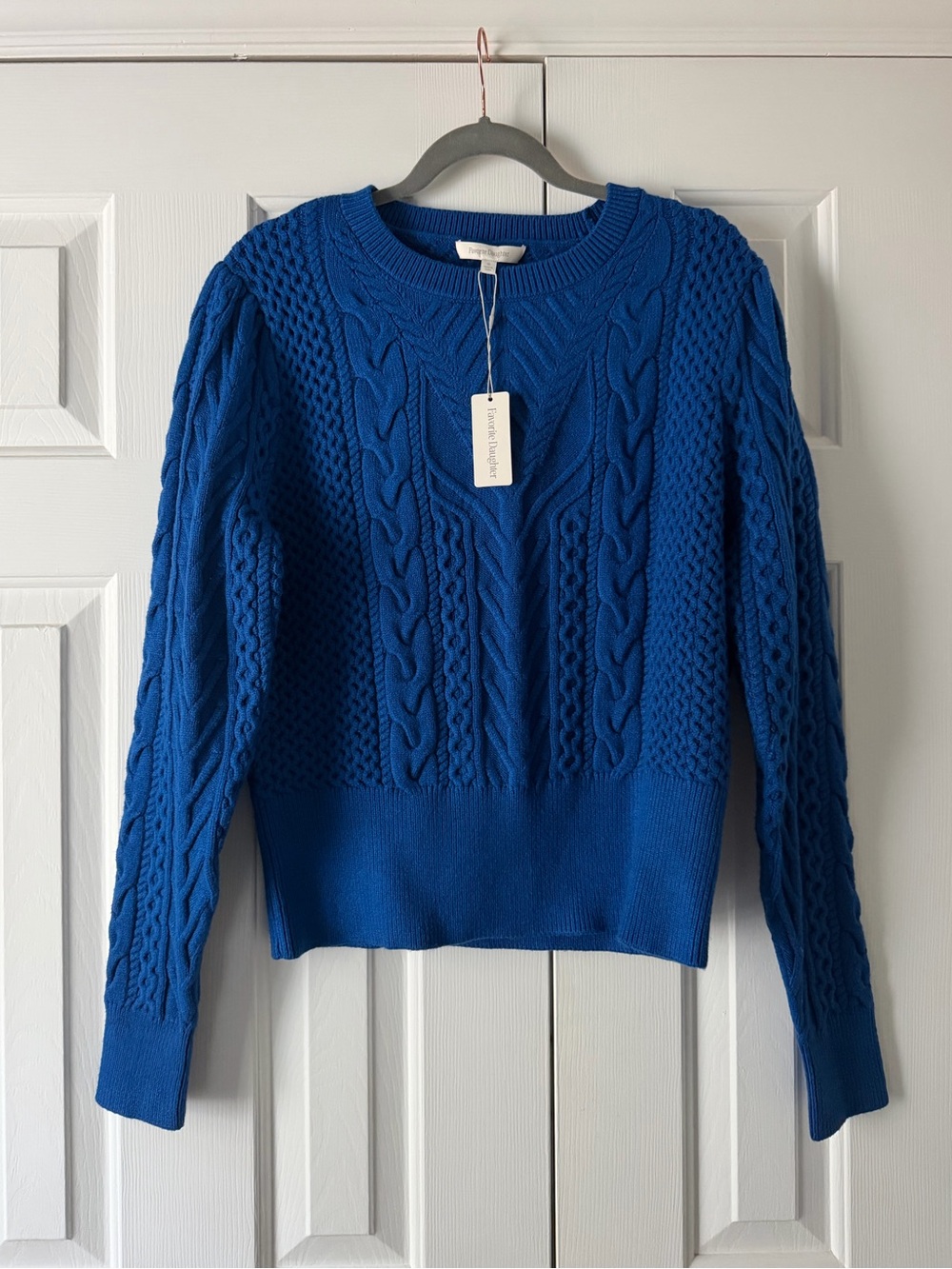 NWT Favorite Daughter Esther Crewneck - Sapphire, Cobalt, Cable Knit Chic Staple